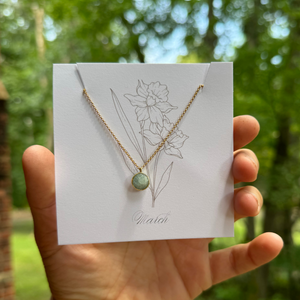 Birthstone Matte Gold Chain Necklace | Birth Flower Cards
