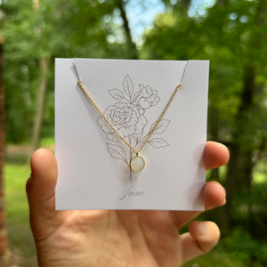 Birthstone Matte Gold Chain Necklace | Birth Flower Cards